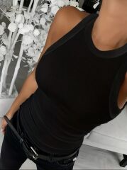 Kadın Kolsuz Yuvarlak Yaka Kalın Fitilli şardonlu Kaşkorse Bluz