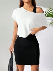 Kadın Askılı Yuvarlak Yaka Kısa Kaşkorse Elbise Ve Viskon Bluz Ikili Takım