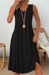 Kadın Kolsuz V Yakalı Mikro Elbise