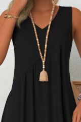 Kadın Kolsuz V Yakalı Mikro Elbise