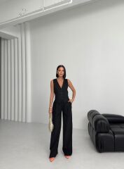 Keten Sirti Çapraz Geçi̇şli̇ Cepken Pantolon Takim