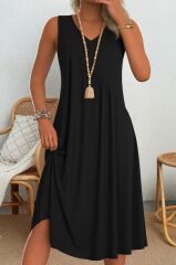 Kadın Kolsuz V Yakalı Mikro Elbise