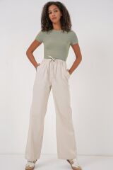 6690 Bol Paça Yüksek Bel Pantolon - Krem