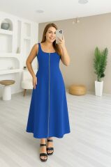 Kadın Askılı Kare Yaka önden Fermuarlı Geniş Kesim Janjan Krep Elbise