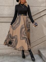 Kadın Uzun Kollu Yarı Balıkçı Yaka üst Kaşkorse Alt Süprem Uzun Elbise