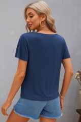 Kadın Kısa Kollu V şerit Yakalı Viskon Bluz