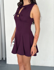 Göğüs Bağlamalı Kolsuz Mini Boy Elbise - Gül Kurusu