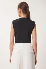 Kadın Sendy Kumaş Kruvaze Yaka Vatkalı Bluz