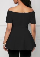 Kadın Kısa Kollu Madonna Yaka Yandan Bağlamalı Ithal Krep Bluz