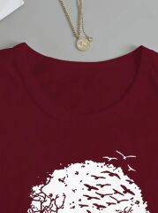 Kadın Uzun Kollu Bisiklet Yaka Kurukafa Desenli Viskon Bluz