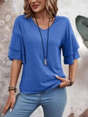 Kadın Kısa Kollu V Yakalı Viskon Bluz