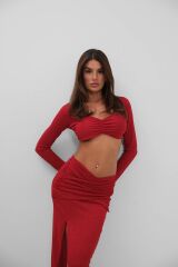 Yırtmaçlı Etek Ve Crop Bluz Takım