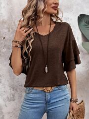 Kadın Kısa Kollu V Yakalı Viskon Bluz