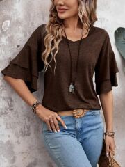 Kadın Kısa Kollu V Yakalı Viskon Bluz