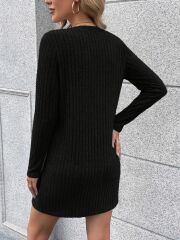 Kadın Uzun Kollu Yakadan Fermuarlı Kısa şardonlu Kaşkorse Elbise