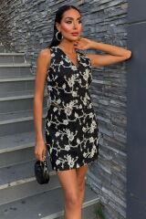 Nakışlı Yelek Şort Etekli Keten Takım 10226-08