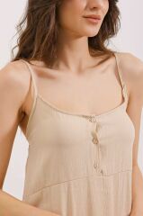 2403 Askılı Midi Elbise - Krem