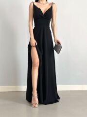 Kadın Ip Askılı Kruvaze Yaka Maxi Boy Abiye Elbise