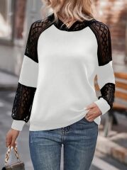 Kadın Uzun Kollu Dantelli Kapşonlu Viskon Iki Iplik Bluz