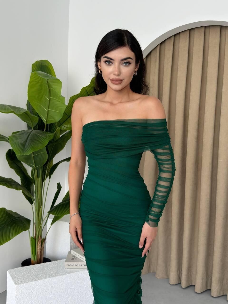 Polack Tek Omuz Tül Elbise