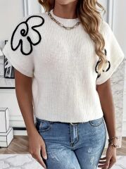 Kadın çiçek Detaylı Triko Bluz