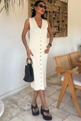 Önü Düğmeli Fitilli Kolsuz Elbise 2832