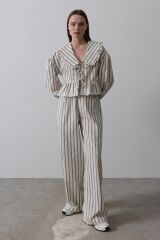 Bebe Yakalı Önü Bağlamalı Takım - Natür