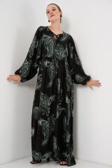 Balon Kol Uzun Tesettür Elbise 2464 - Y.Yeşil