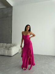 STRABLEZ SANDY ELBİSE YANLARI KATLI - Fuşya