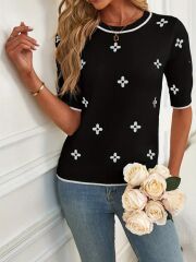 Kadın Kısa Kollu çiçek Desen Bluz