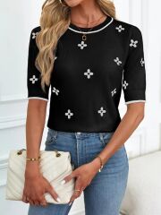 Kadın Kısa Kollu çiçek Desen Bluz