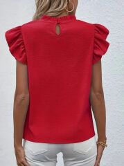 Kadın Kısa Kollu Fırfır Yakalı Bürümcük Bluz