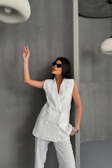 JAKAR KUMAŞ YELEK - PANTOLON TAKIM - Beyaz