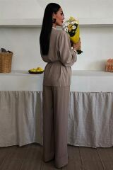 Kruvaze Model Klasik Pantolonlu Çupra Keten Takım 10191