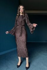 Kahverengi İspanyol Kol Piliseli Elbise