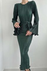 Zümrüt İspanyol Kol Piliseli Elbise