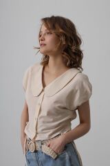 Bebe Yaka Yanları Bağlamalı Bluz - Taş