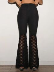 Kadın Yüksek Bel Dantel Detaylı Dalgıç Pantolon