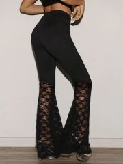 Kadın Yüksek Bel Dantel Detaylı Dalgıç Pantolon