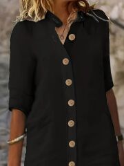 Kadın Kısa Kollu Hakim Yaka önden Düğmeli Kısa Müslim Elbise
