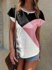 Kadın Bisiklet Yaka üç Renk Viskon T-shirt