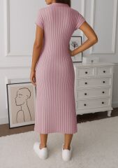 Kadın Kısa Kollu Yakalı Yandan Yırtmaçlı Kalın Fitilli Kaşkorse Elbise