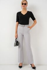 6538 Kemerli İspanyol Paça Pantolon - Gri