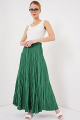 Uzun Kırışık Etek 8042 - Zümrüt Yeşili