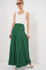 Uzun Kırışık Etek 8042 - Zümrüt Yeşili