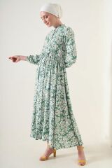 2144 Hakim Yaka Tesettür Elbise - Çağla