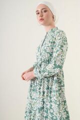 2144 Hakim Yaka Tesettür Elbise - Çağla