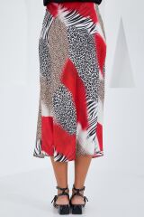 Kırmızı Siyah Desenli Saten Etek 15806