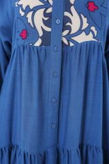 2423 Otantik Desenli Tesettür Elbise - F. İndigo