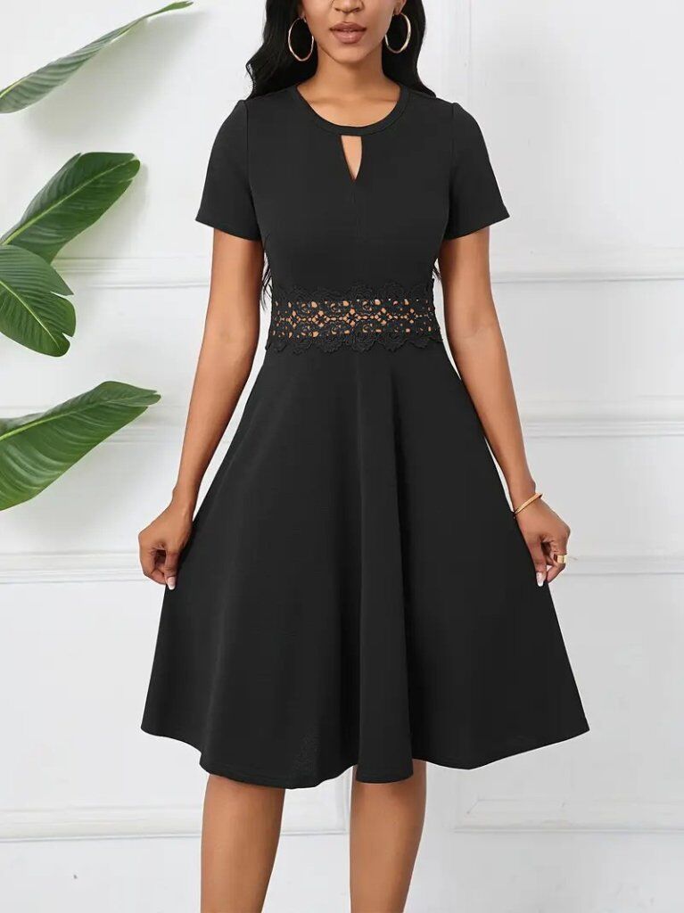 Kadın Kısa Kollu Yuvarlak Yaka Damla Detaylı Janjan Elbise